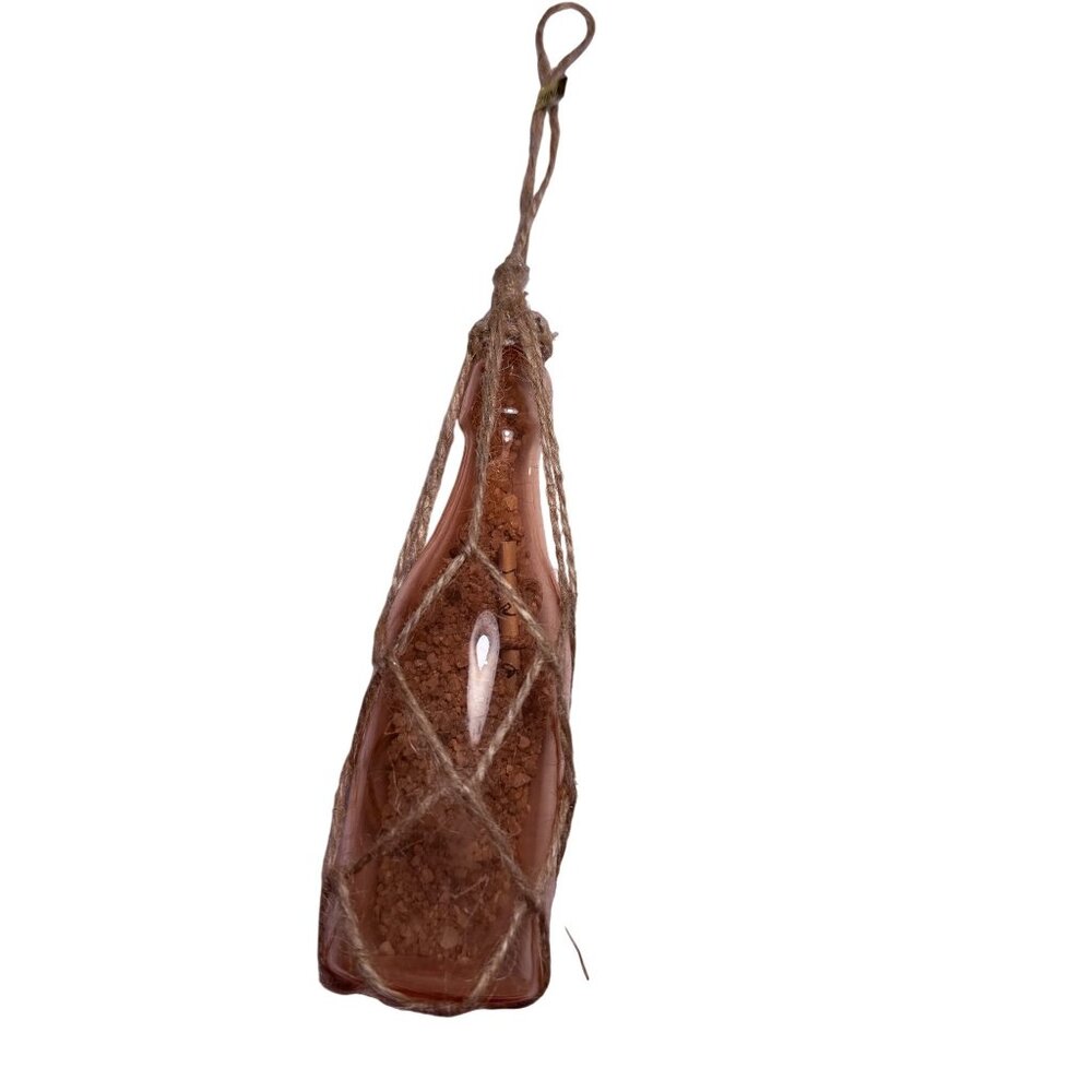 Decorative Hanging Glass Bottle With Cork & Twine Netting Filled With Natural